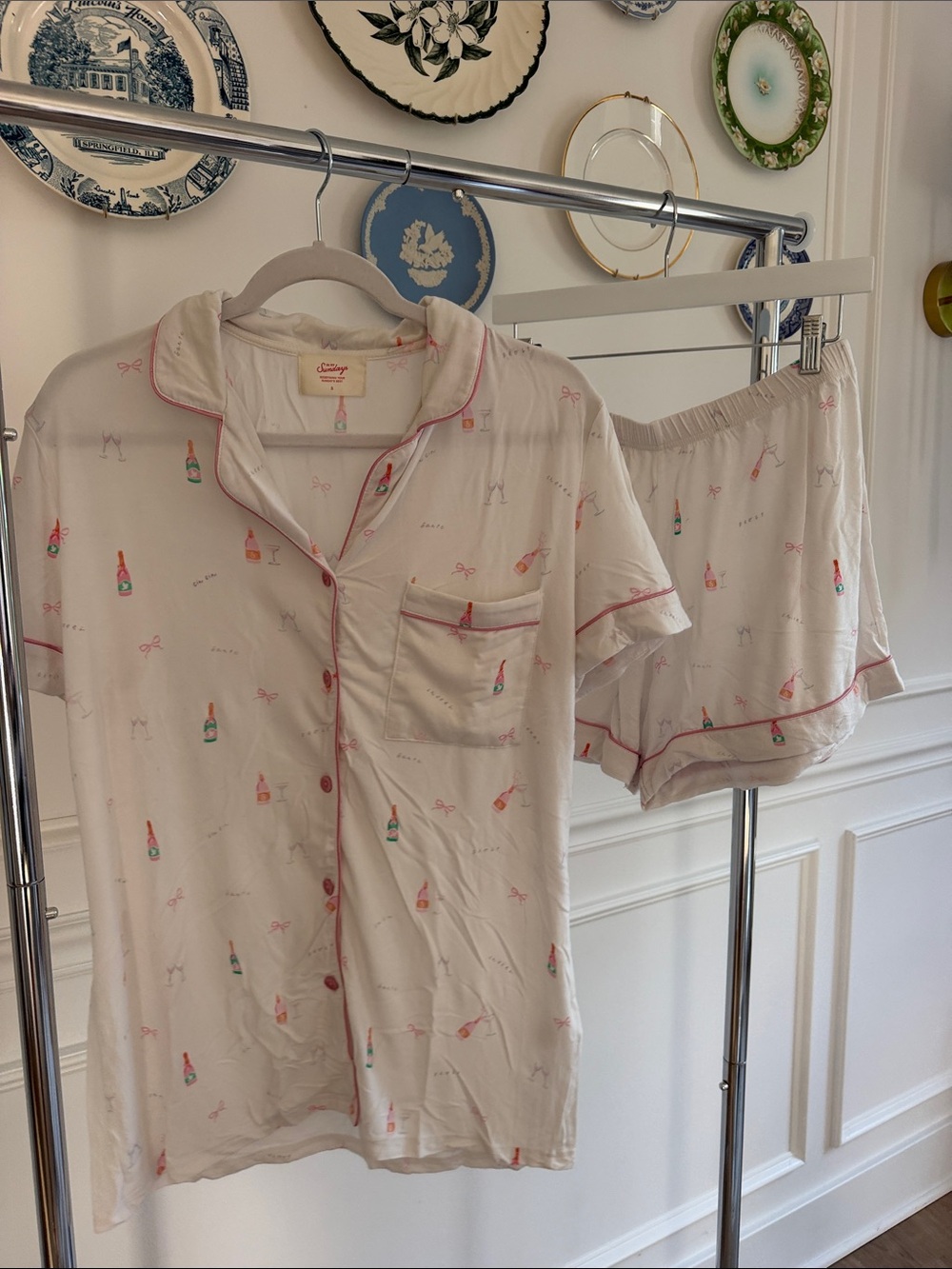In My Sundays A Toast to Forever White Short Pajama Set with Champagne